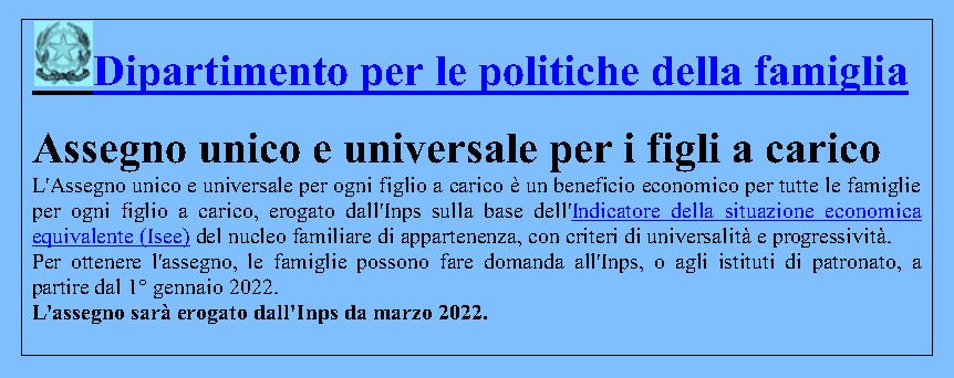 Assegno Unico e universale per figli a carico.-